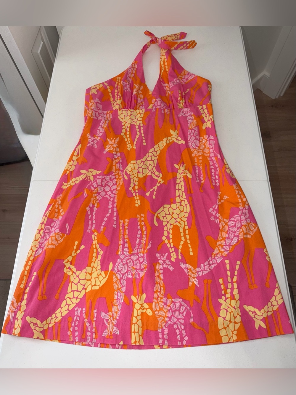Vintage Lilly Pulitzer Y2K Pink Orange Bella Giraffe Halter Dress 6 Retro Cotton